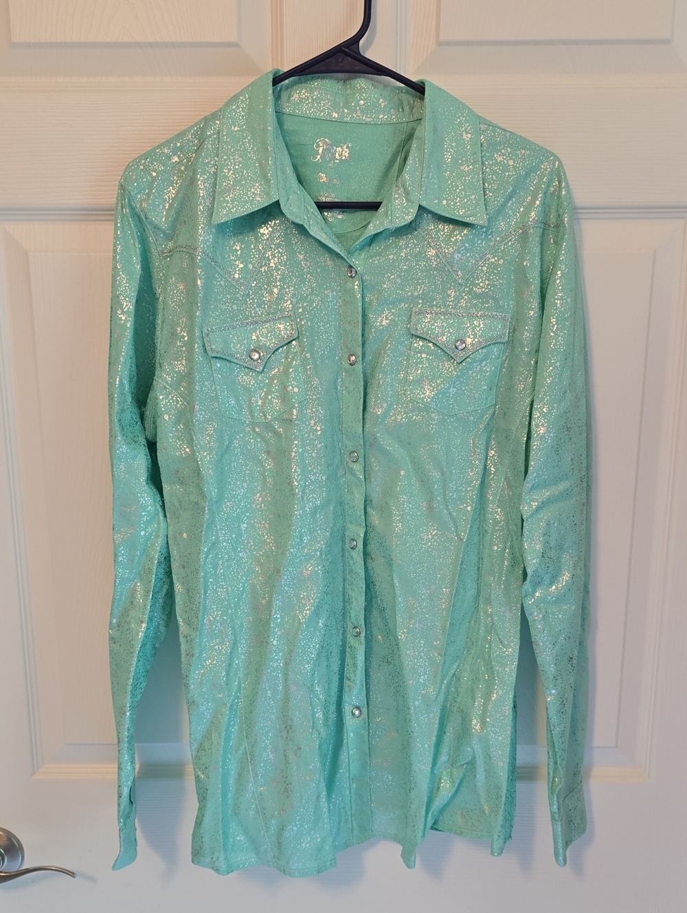 Wrangler Metallic Aqua Button-Down Shirt Rock 47 XL